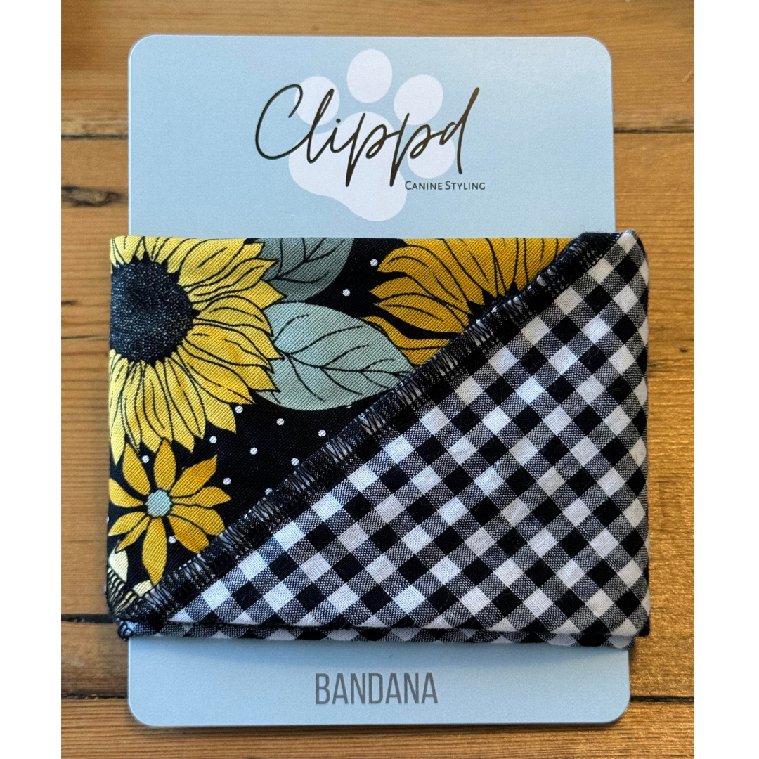Reversible bandana - Sunflowers/Black Gingham