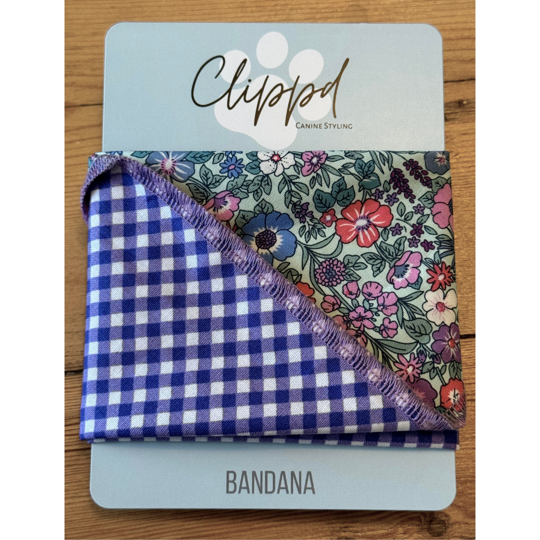 Reversible bandana - Blue Garden/Grape Gingham