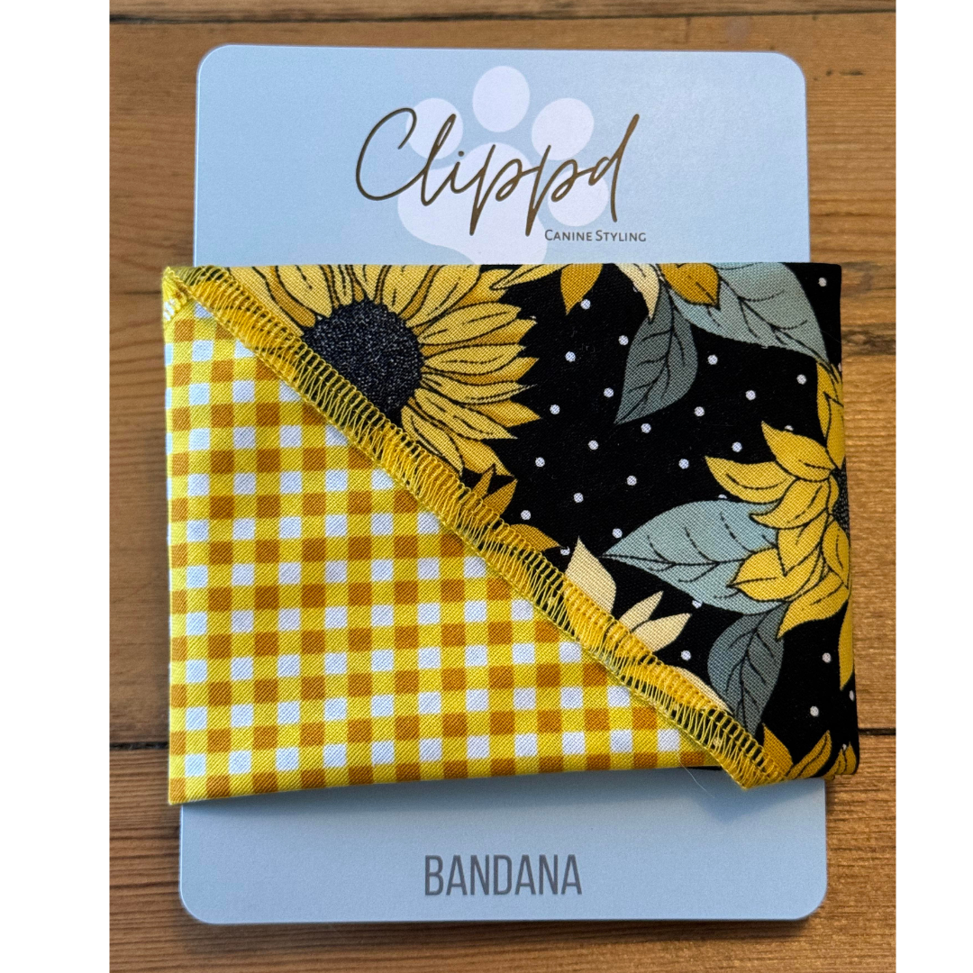 Reversible bandana - Sunflowers/Golden Gingham