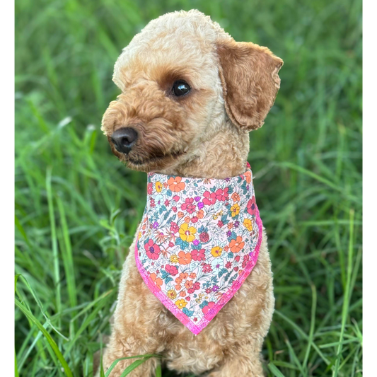 Reversible bandana - Pink Garden/Orange Gingham